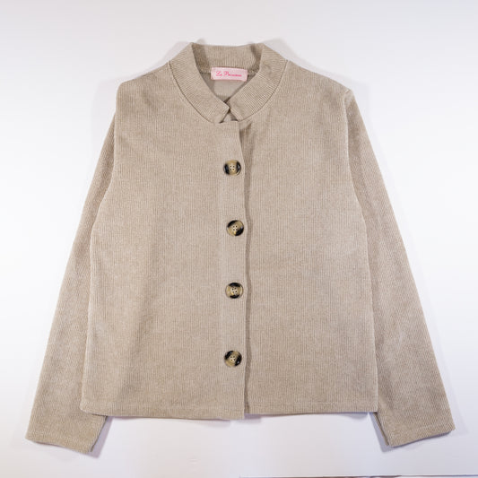 Chaqueta chenilla beige con cierre de botones