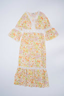 Vestido largo floral con encaje en tonos pastel