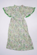 Vestido cruzado largo estampado paisley en tonos verdes