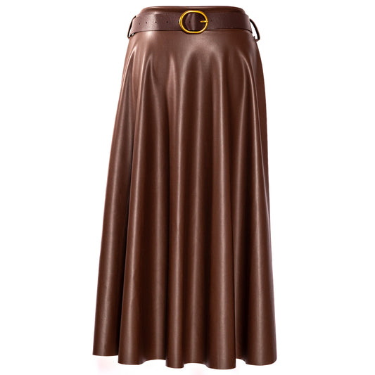 Falda cuero marrón con cinturón