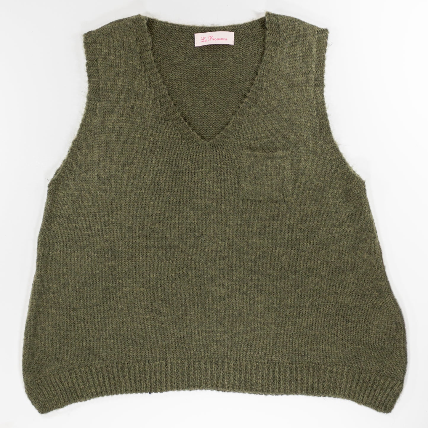 Chaleco de punto verde oliva con escote en pico